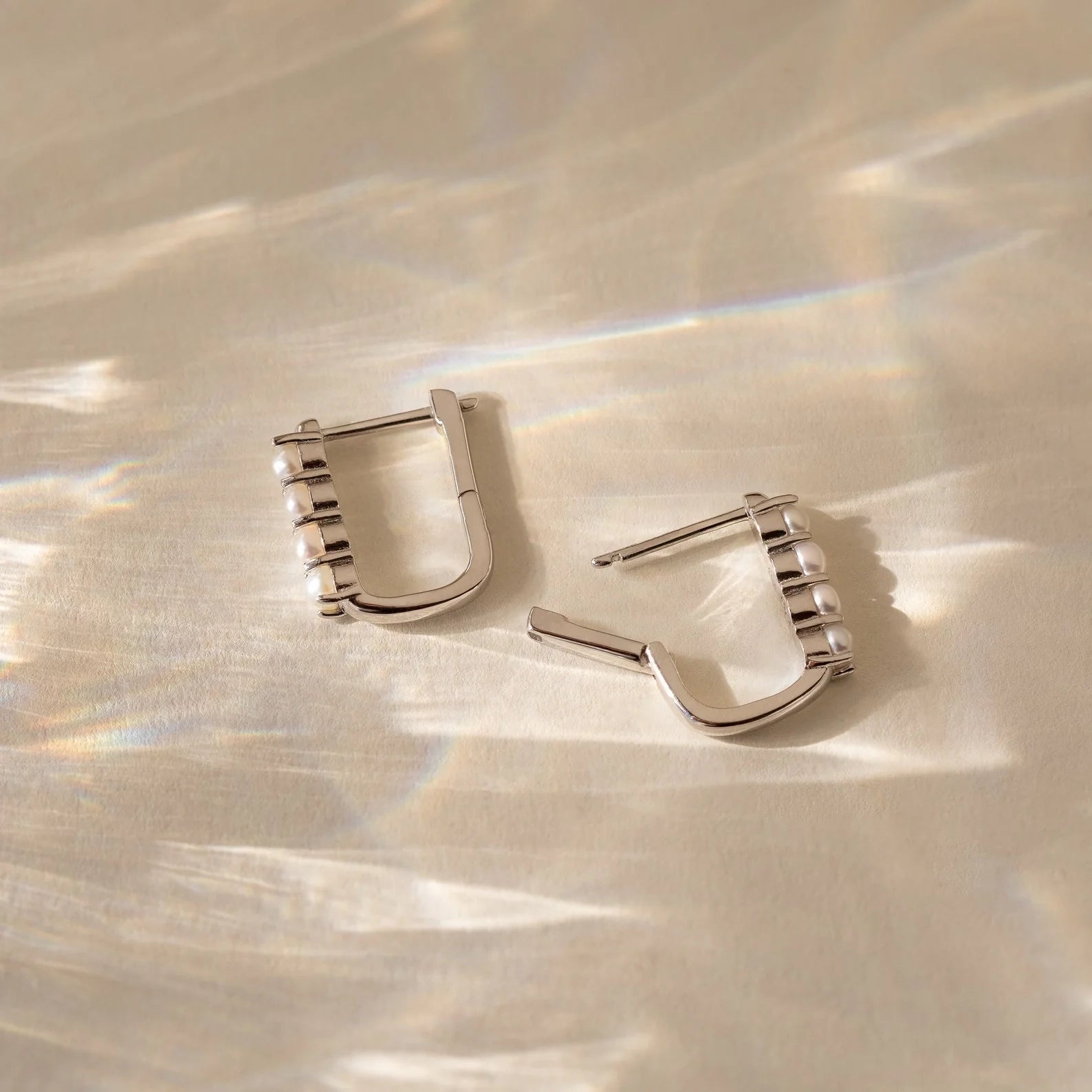 Rayne Pearl Link Earrings Silver 18K Gold Plated