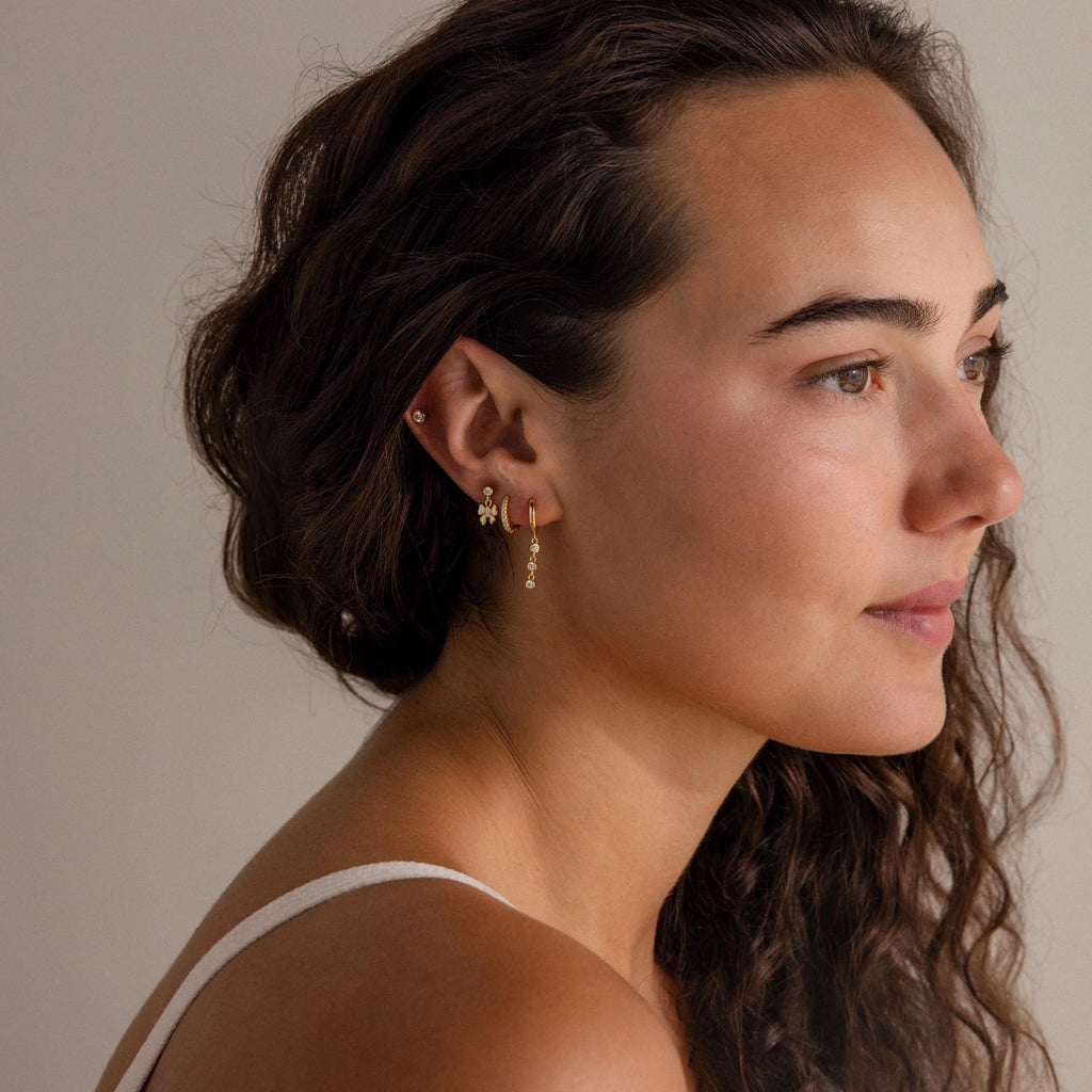 Diamond Bow Drop Studs Silver 18K Gold Plated