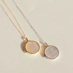 Pearl Disc Locket Necklace Silver 18K Gold Plated