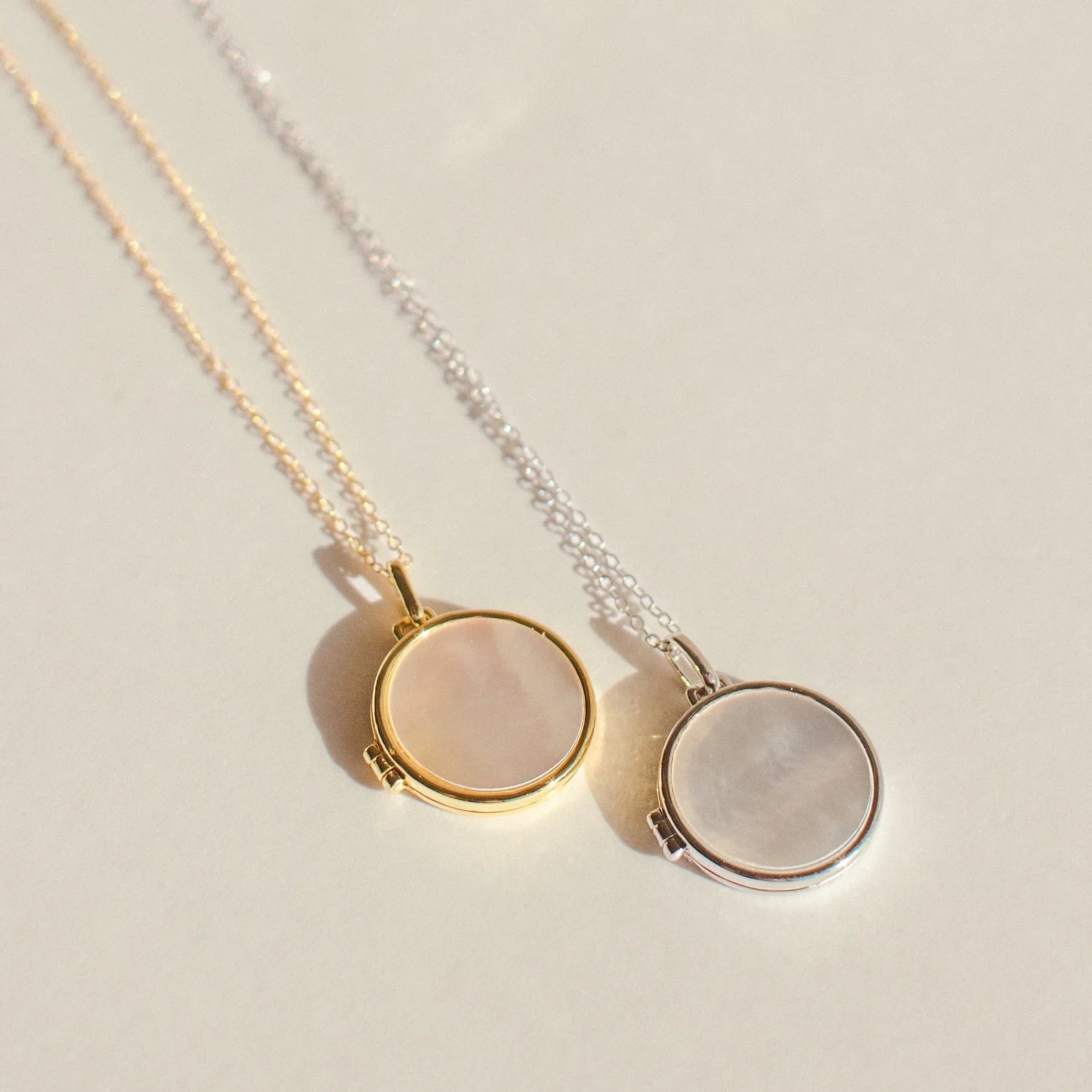 Pearl Disc Locket Necklace Silver 18K Gold Plated