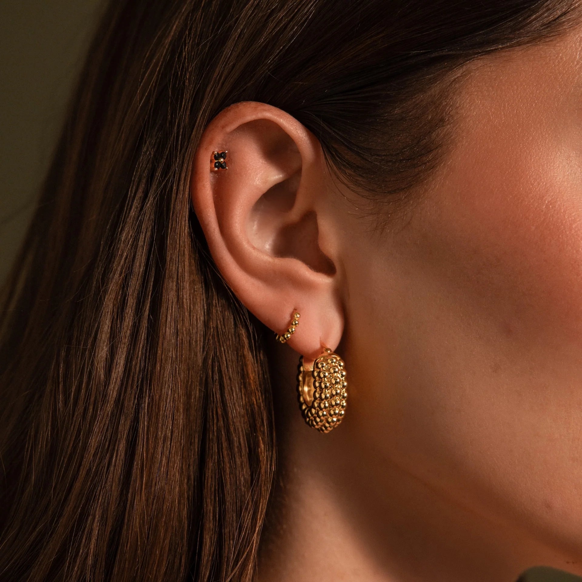 Beaded Dome Hoops Silver 18K Gold Plated