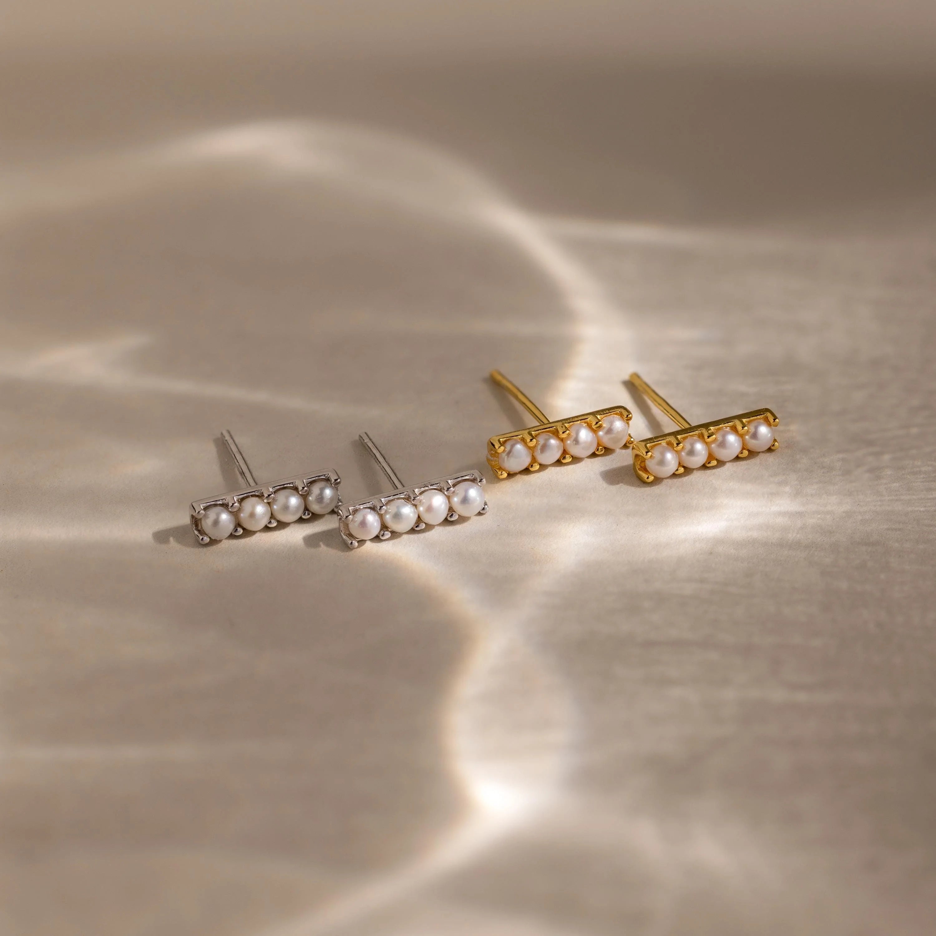 Dainty Pearl Bar Studs Silver 18K Gold Plated
