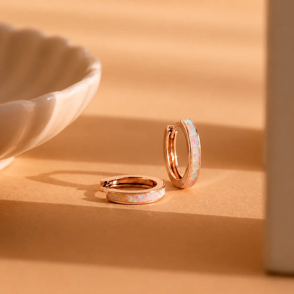 White Opal Inlay Hoops