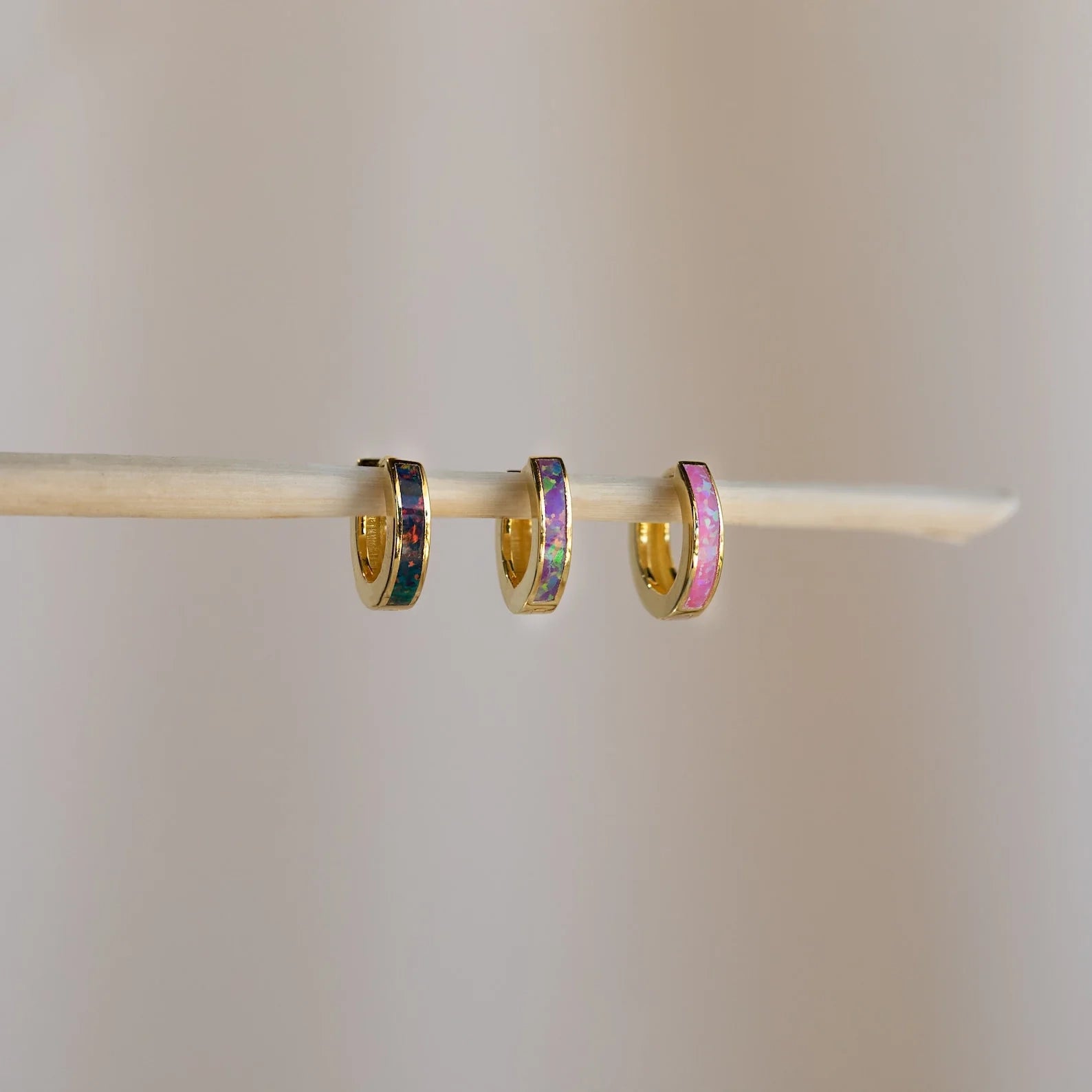 Black Opal Inlay Huggies Silver 18K Gold Plated