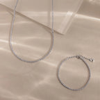 Diamond Tennis Necklace & Bracelet Set Silver 18K Gold Plated