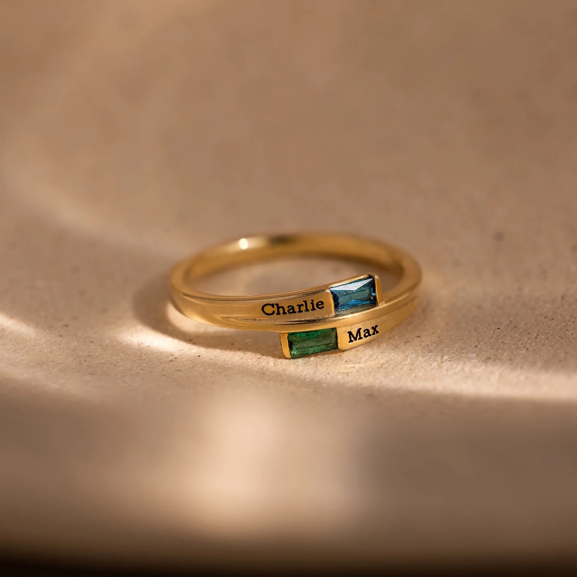 Toi et Moi Baguette Cut Name Ring Silver 18K Gold Plated