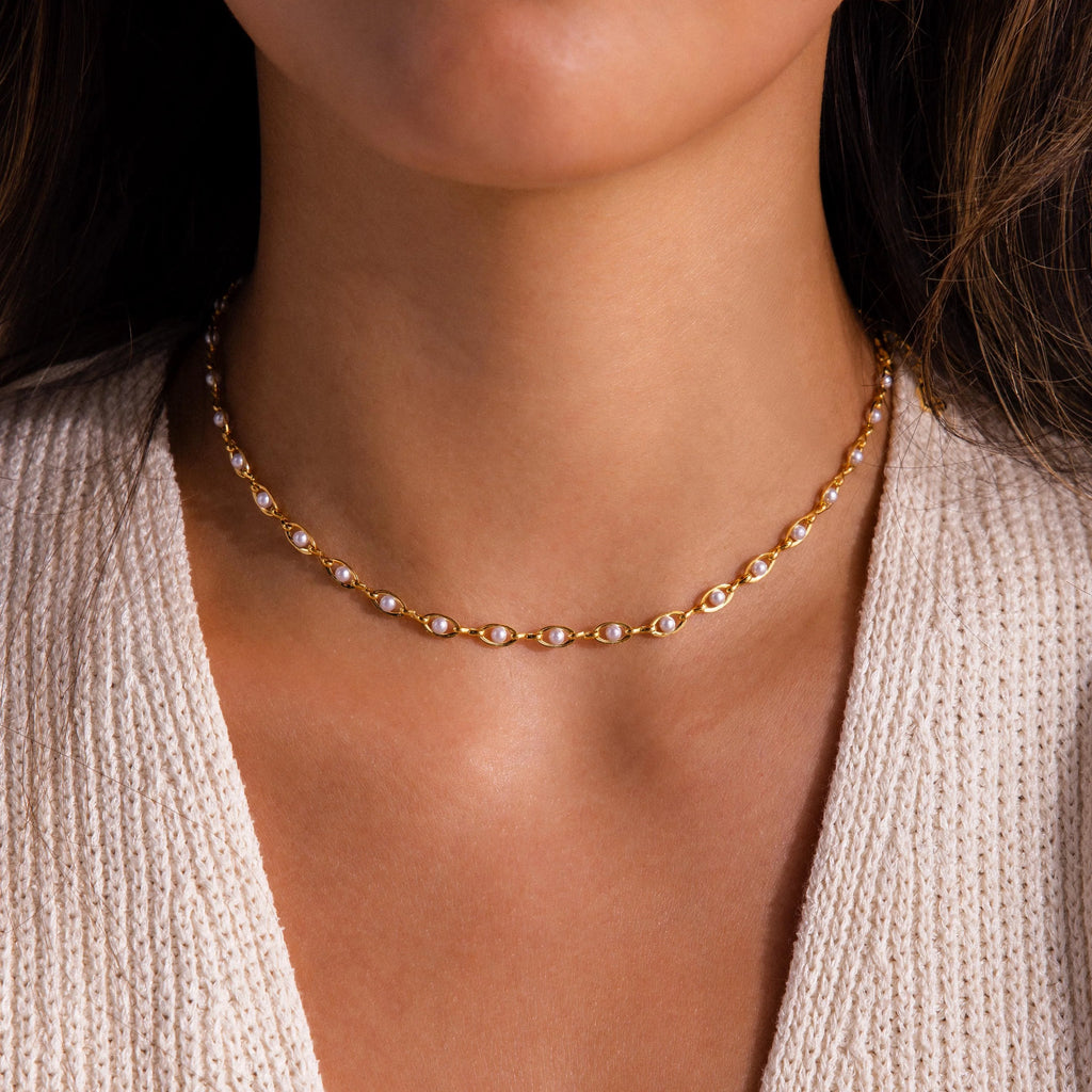 Eternity Pearl Choker Necklace Silver 18K Gold Plated
