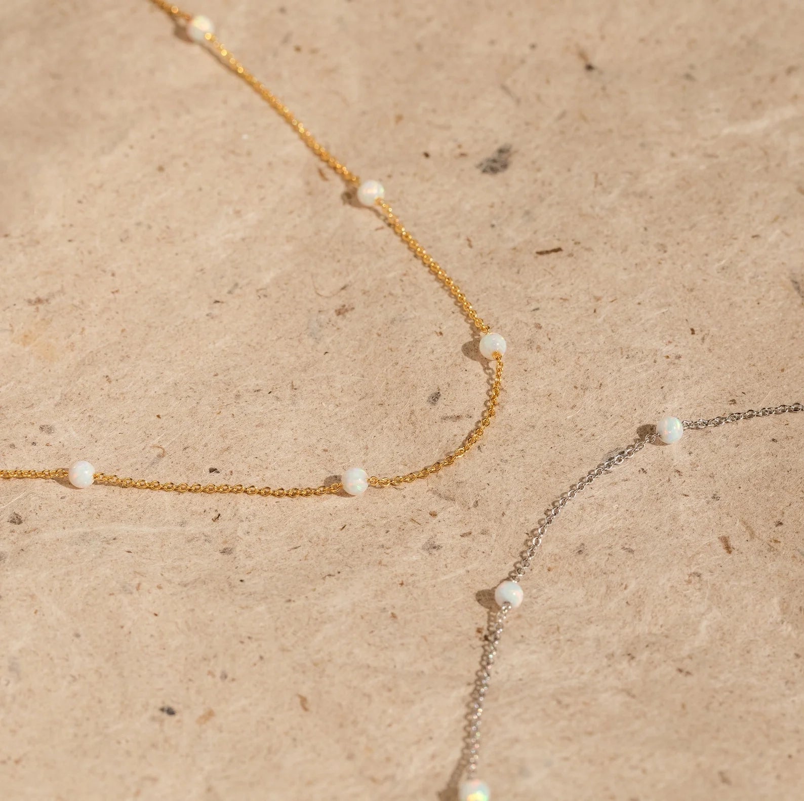 Opal Station Necklace Silver 18K Gold Plated