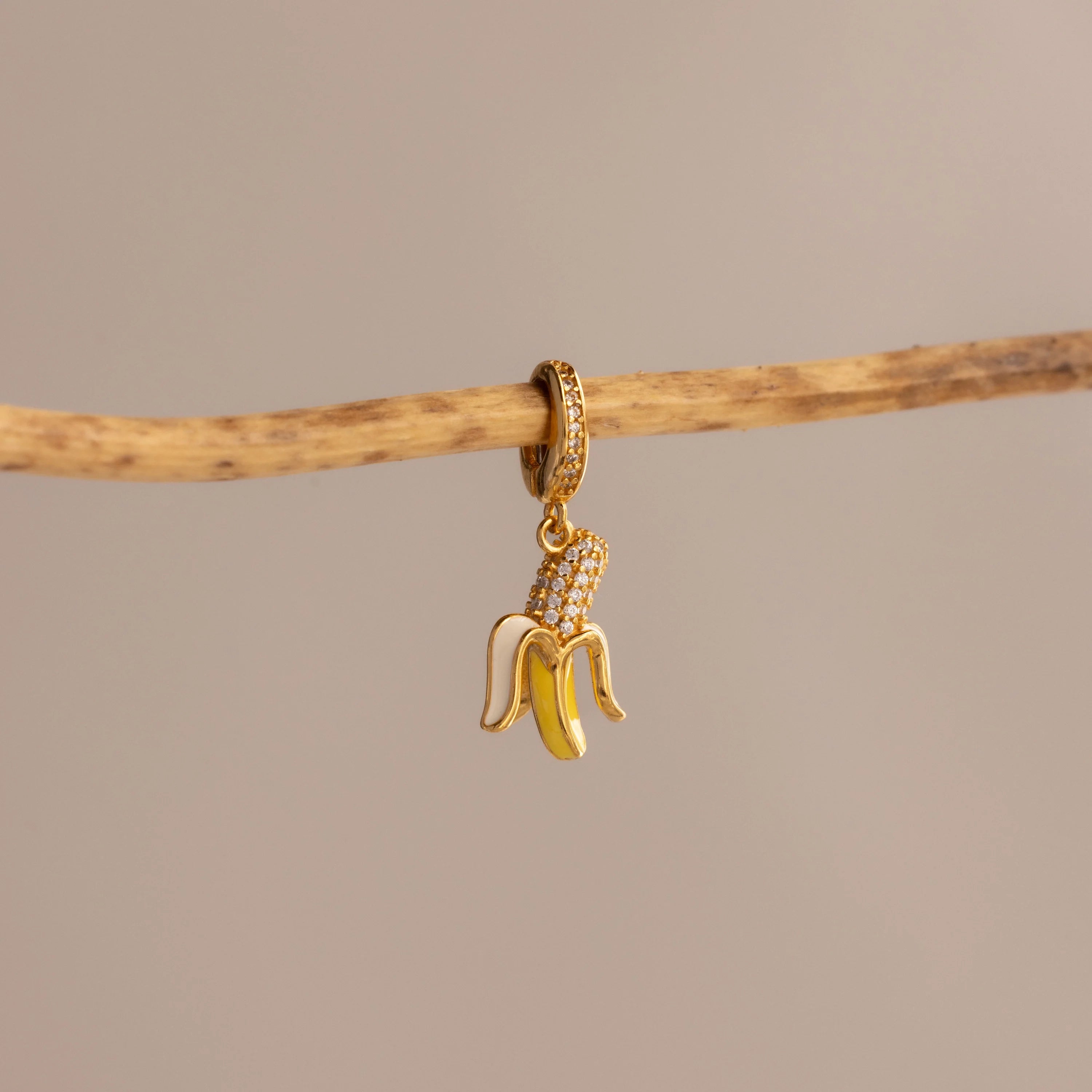 Diamond Banana Pavé Clasp Charm Silver 18K Gold Plated