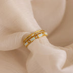 Diamond Opal Ring Set Silver 18K Gold Plated