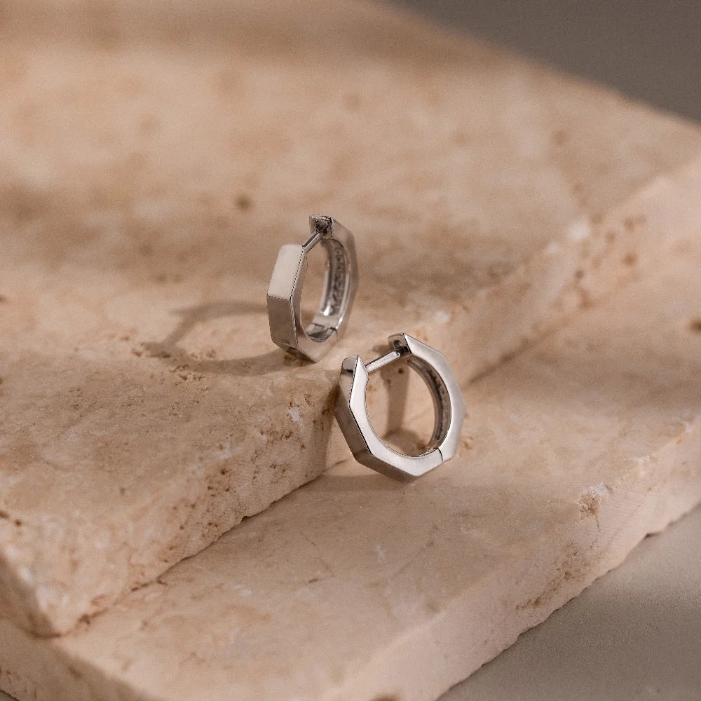 Audrey Hexagon Huggies Silver 18K Gold Plated