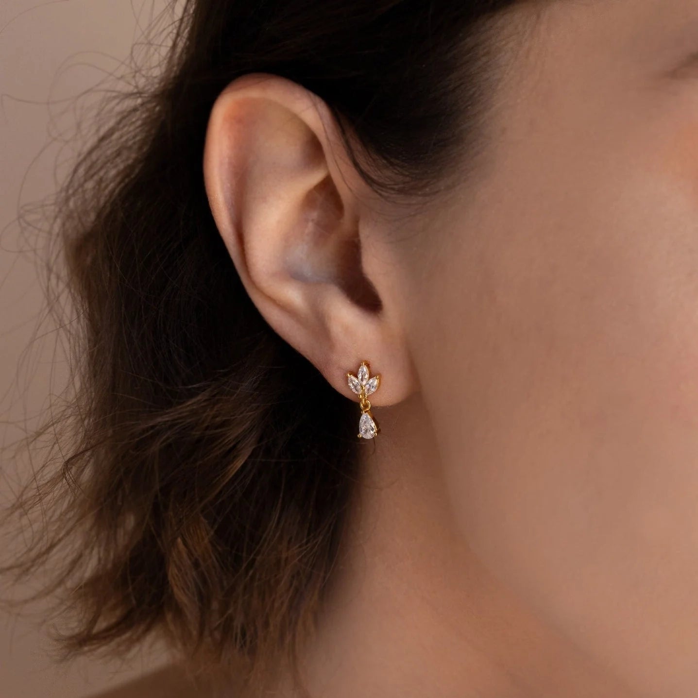 Marquise Diamond Drop Studs Silver 18K Gold Plated