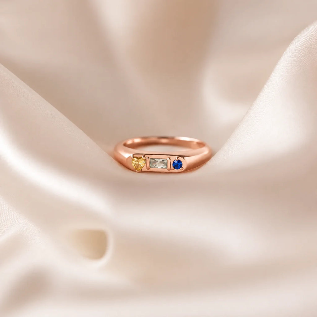 Tri-Gemstone Birthstone Signet Ring