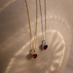 Pave Garnet Heart Necklace Silver 18K Gold Plated