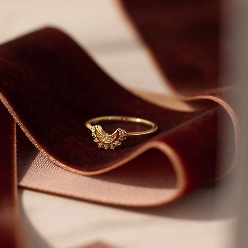 Diamond Star Moon Ring Silver 18K Gold Plated