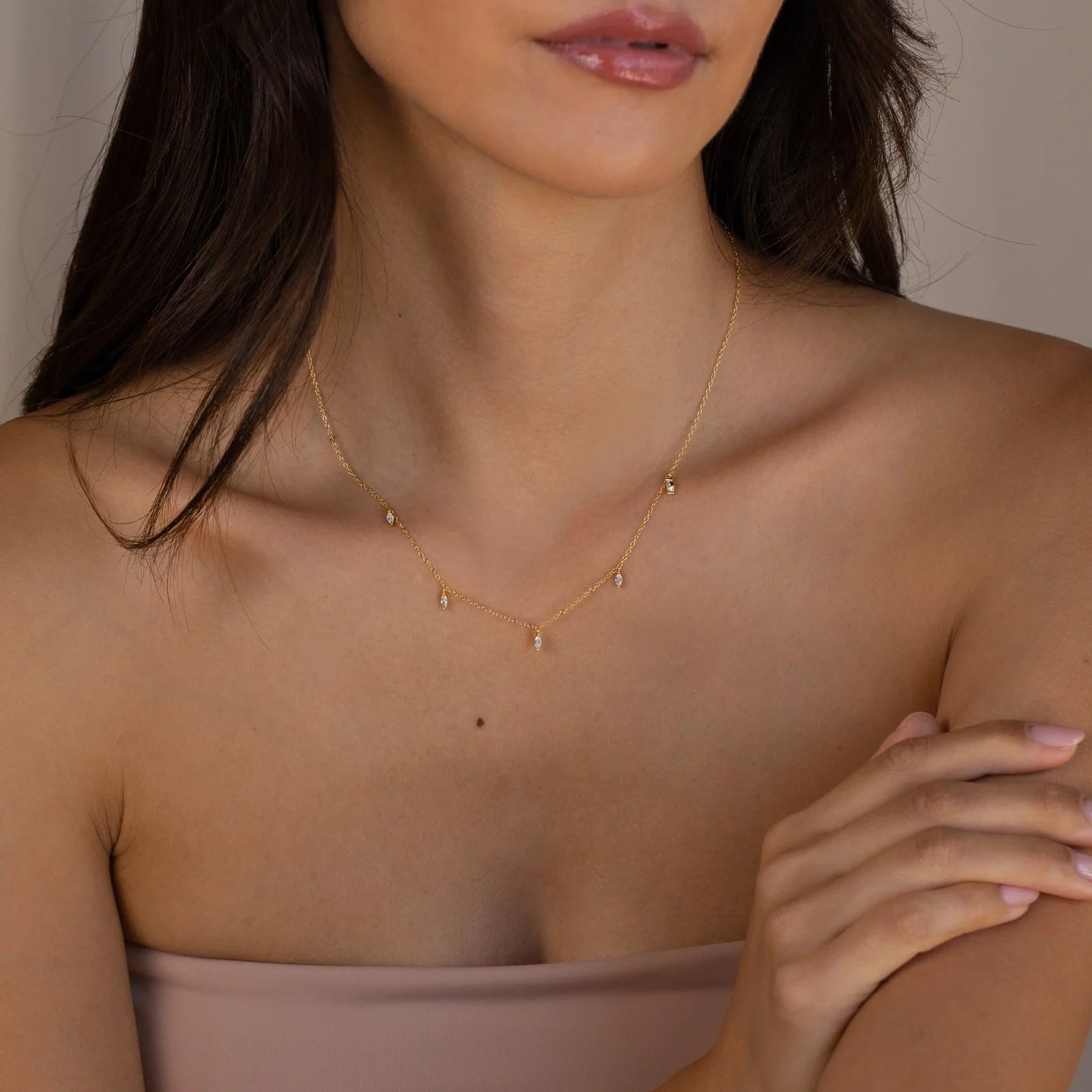 Marquise Station Necklace Silver 18K Gold Plated