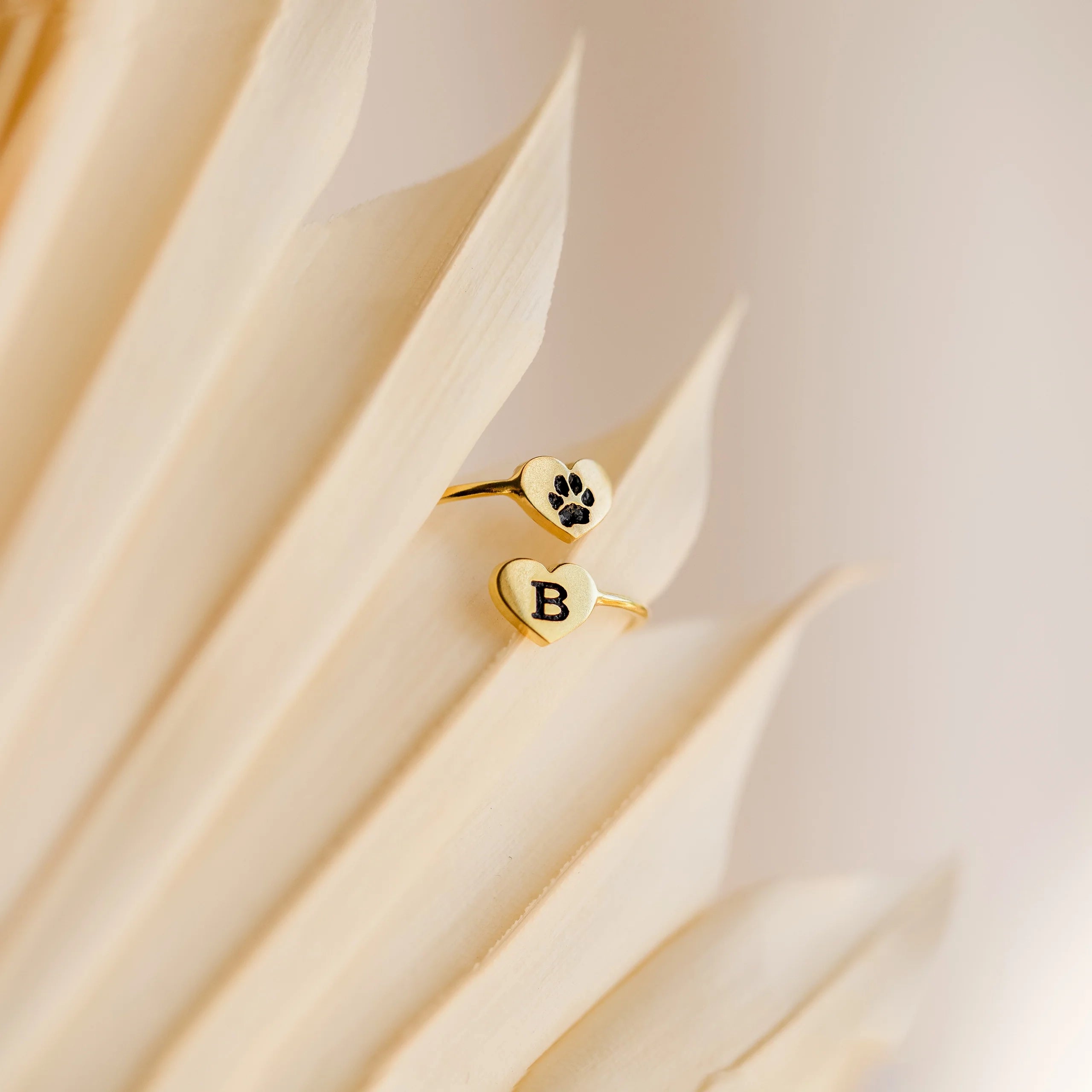 Paw Print Duo Heart Ring Silver 18K Gold Plated