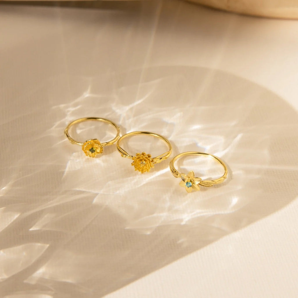 Flower Birthstone Ring Silver 18K Gold Plated