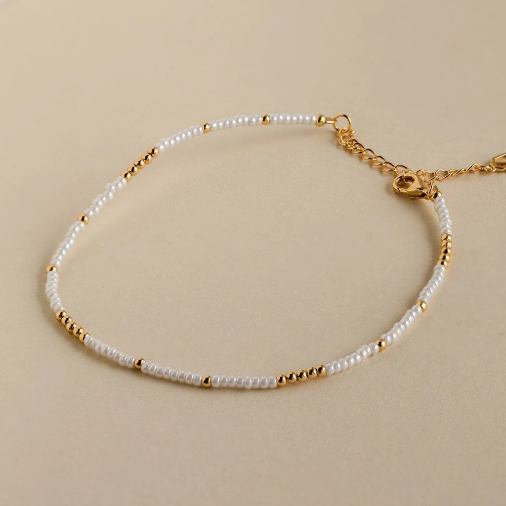 Dainty Pearl Beaded Anklet Silver 18K Gold Plated