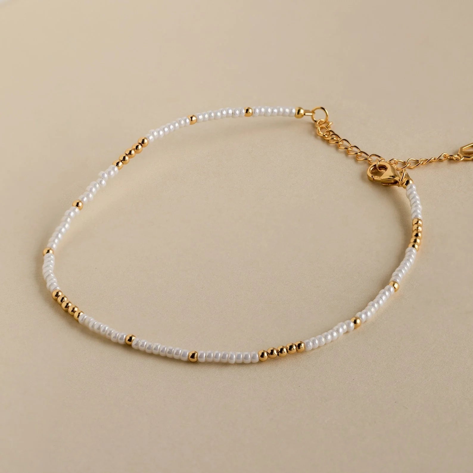 Dainty Pearl Beaded Anklet Silver 18K Gold Plated
