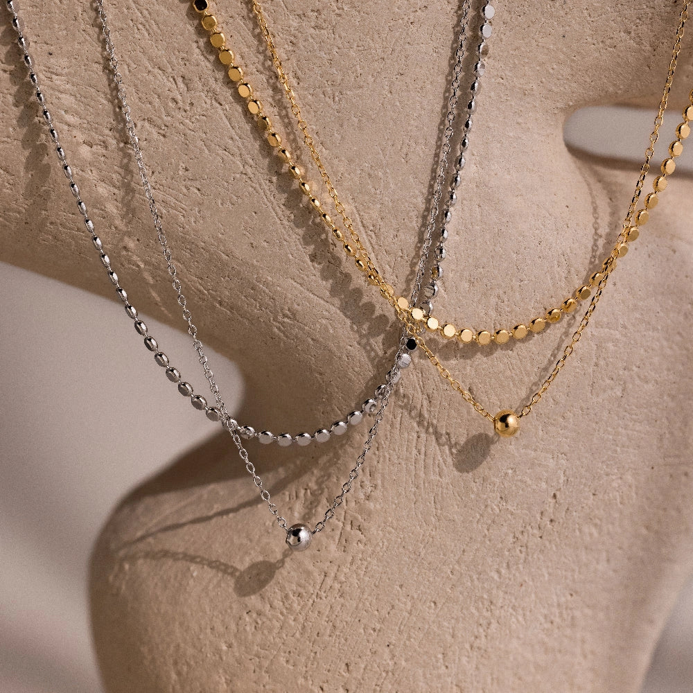 Beaded Choker Sphere Charm Necklace Silver 18K Gold Plated