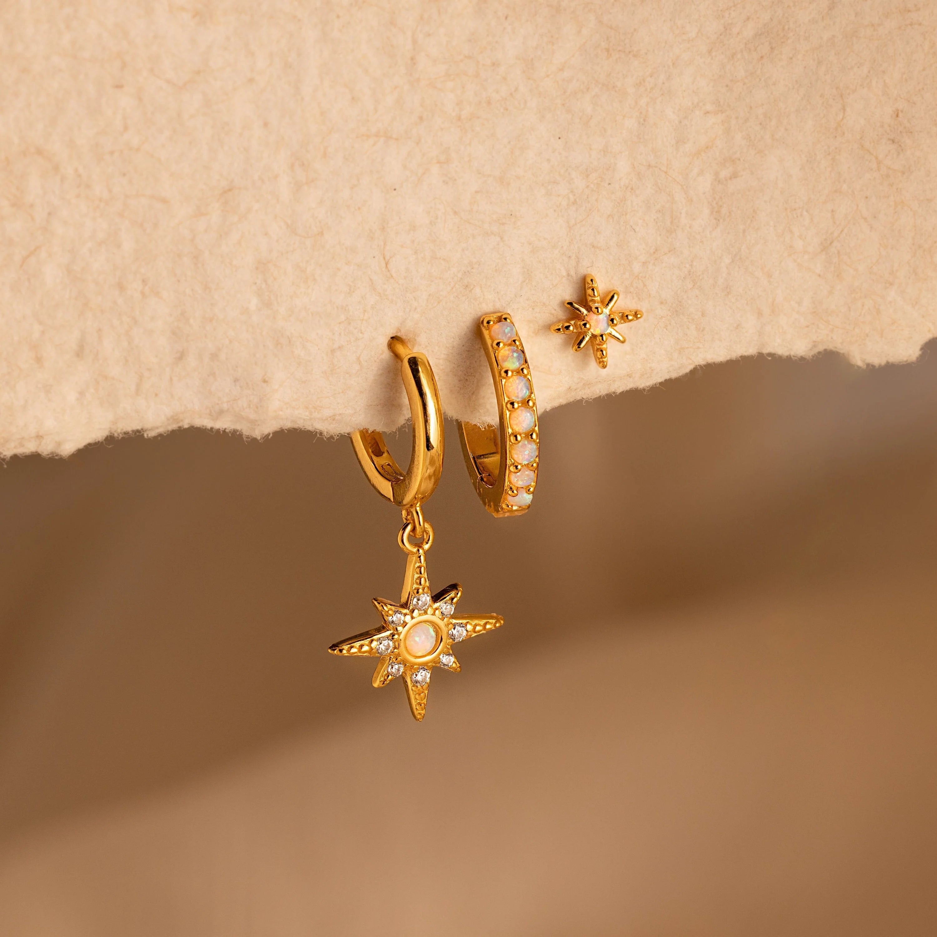 Opal Starburst Earrings Set Silver 18K Gold Plated