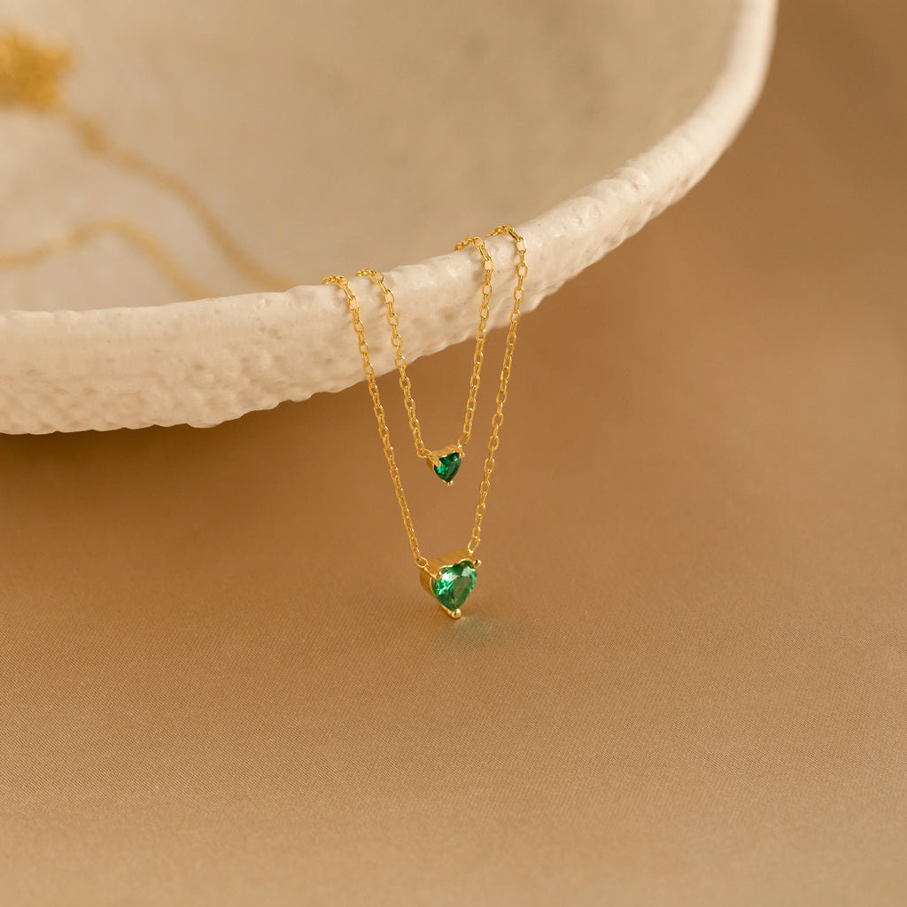 Heart Birthstone Necklace Silver 18K Gold Plated