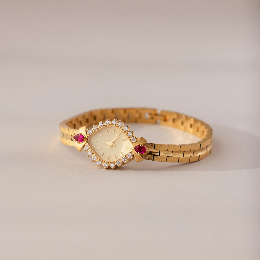 Art Deco Ruby Timepiece Silver 18K Gold Plated