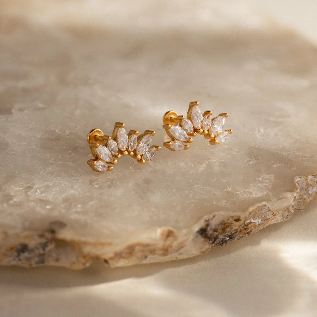 Marquise Diamond Flatback Climbers Silver 18K Gold Plated