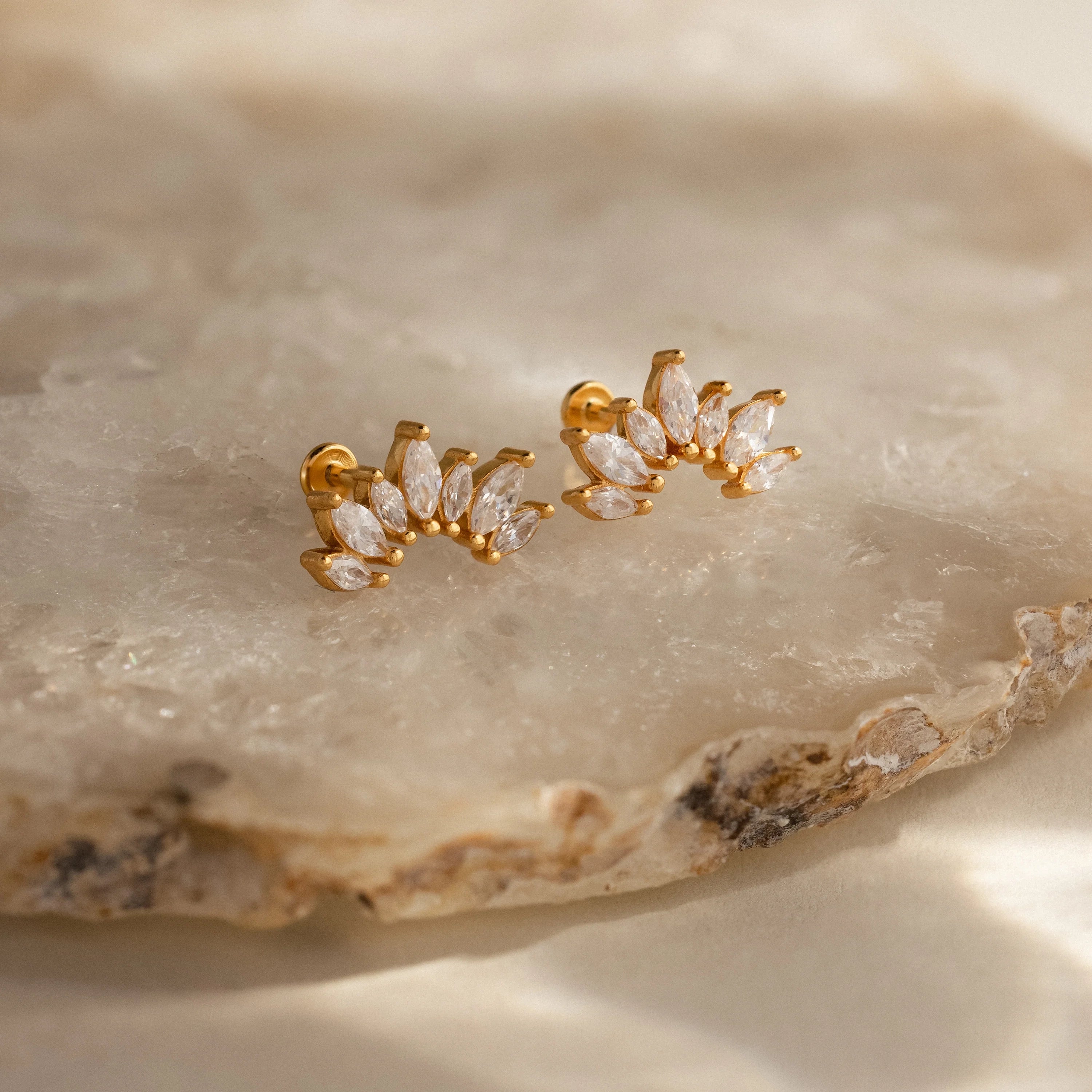 Marquise Diamond Flatback Climbers Silver 18K Gold Plated