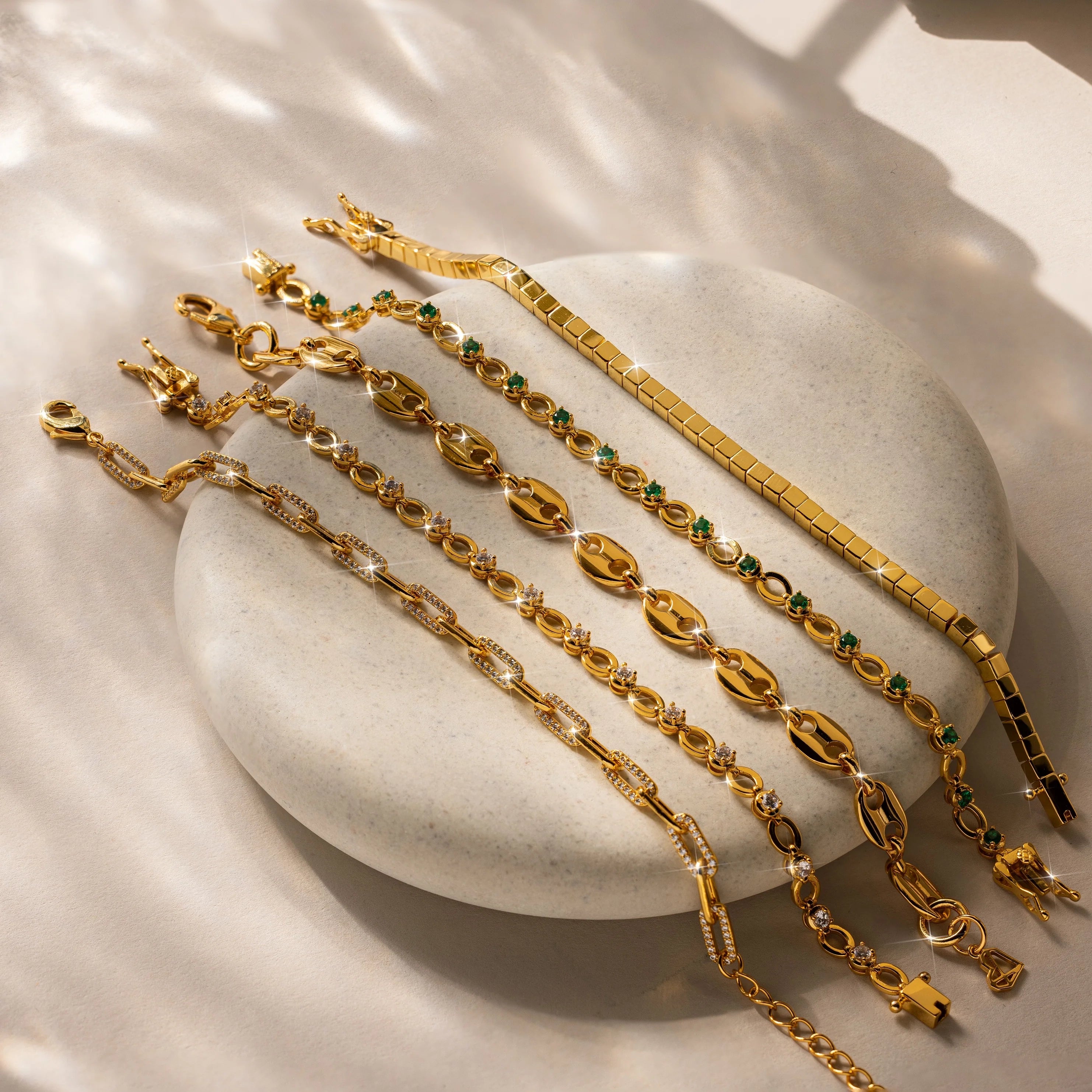 Emerald Chain Tennis Bracelet Silver 18K Gold Plated