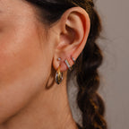 Diamond Pave Pointed Mixed Metal Hoops Silver 18K Gold Plated