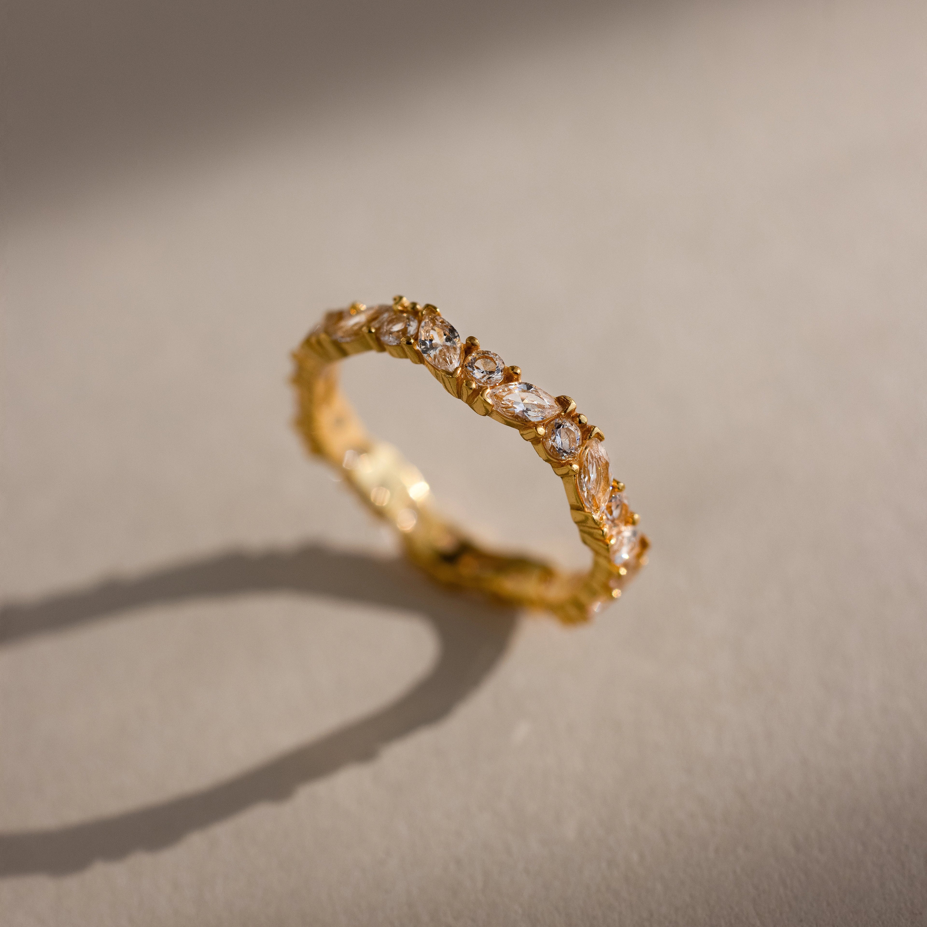 Staggered Marquise Diamond Ring Silver 18K Gold Plated
