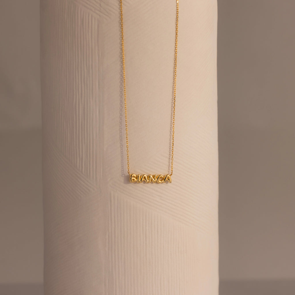 Tiny Bubble Name Necklace Silver 18K Gold Plated