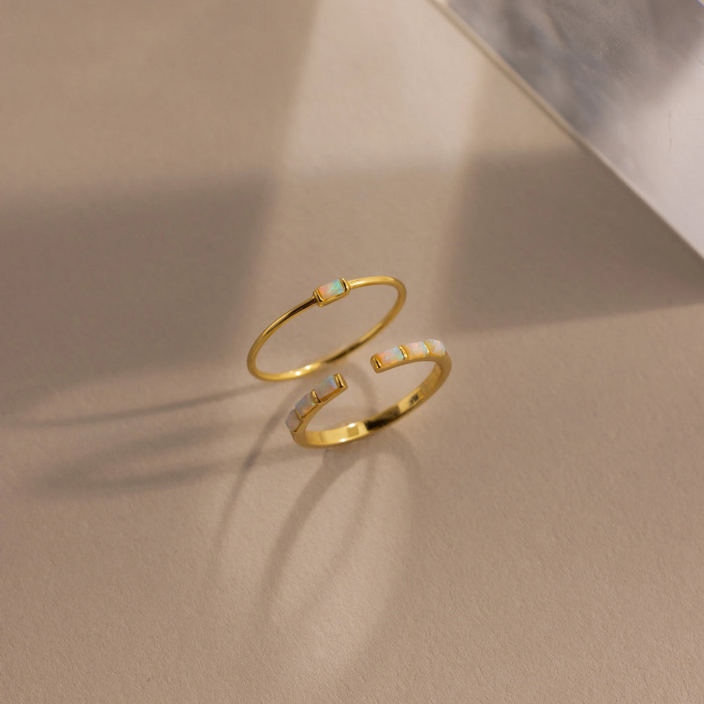 Baguette Opal Ring Set Silver 18K Gold Plated