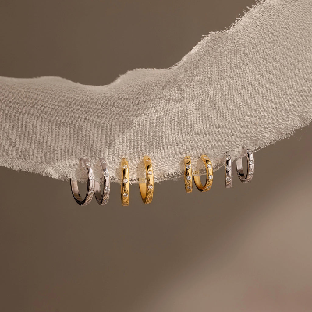 Classic Diamond Sprinkle Huggies Silver 18K Gold Plated