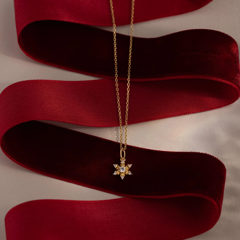 Diamond Snowflake Necklace Silver 18K Gold Plated