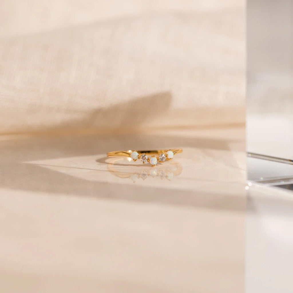 Layla Opal Diamond Ring Silver 18K Gold Plated