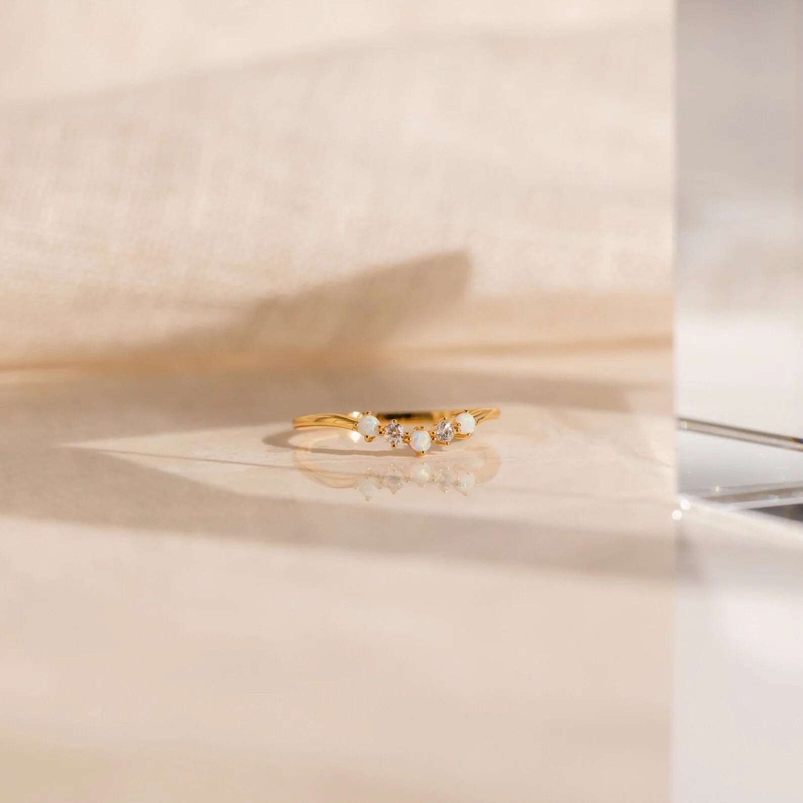 Layla Opal Diamond Ring Silver 18K Gold Plated
