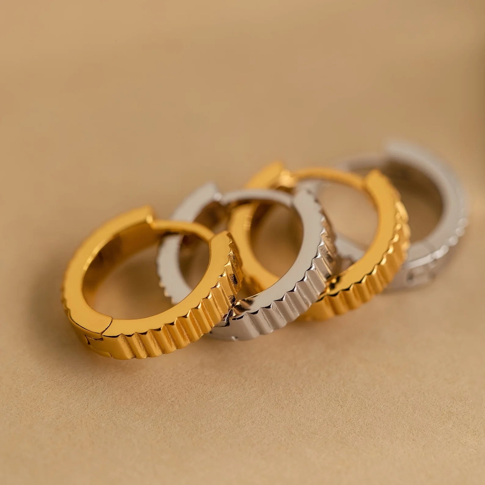 Ribbed Huggies  Silver 18K Gold Plated