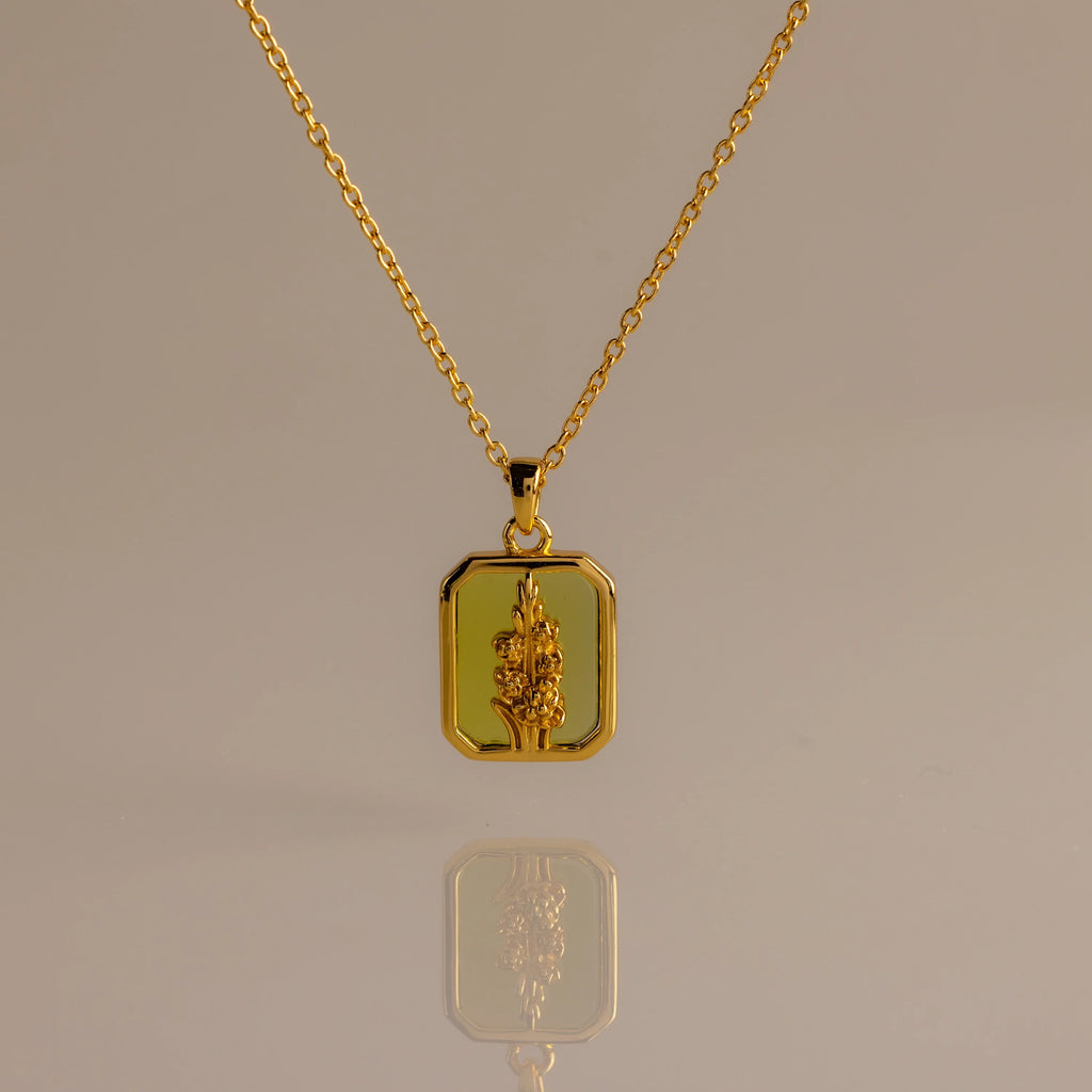 Birth Flower Charm Necklace Silver 18K Gold Plated