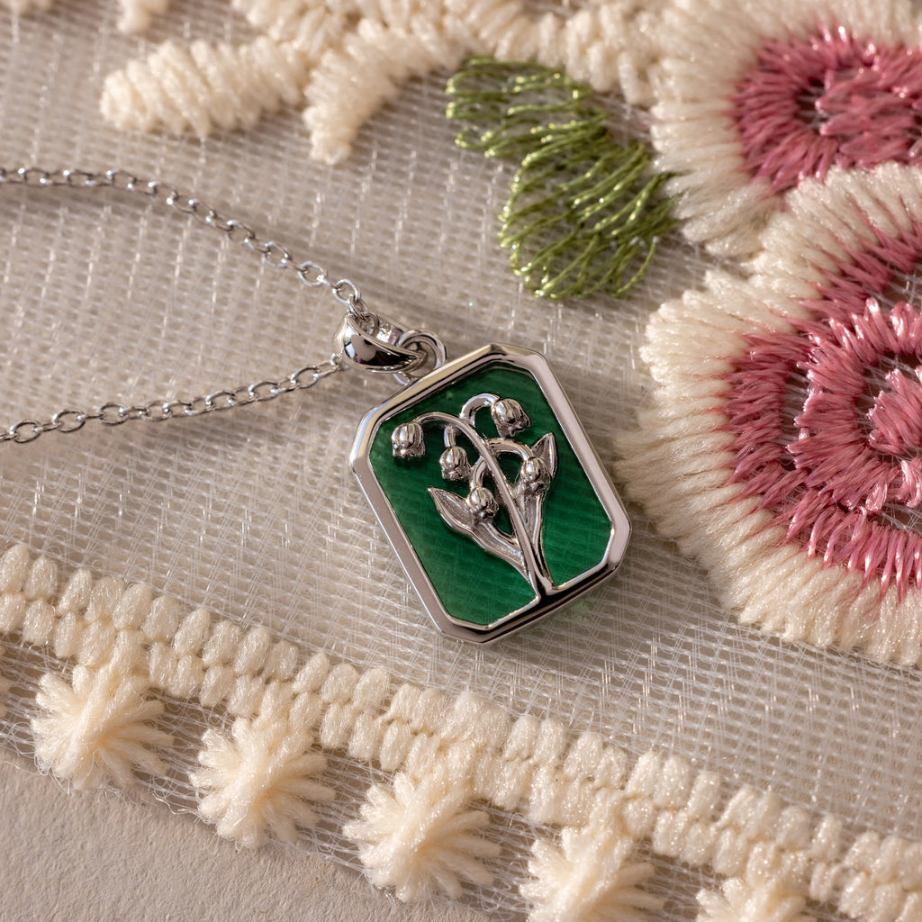 Emerald Birth Flower Charm Necklace Silver 18K Gold Plated