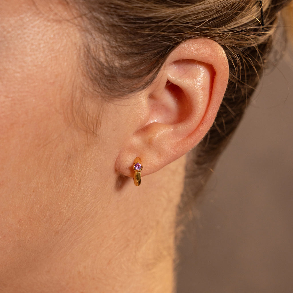 Ribbed Alexandrite Huggies Silver 18K Gold Plated