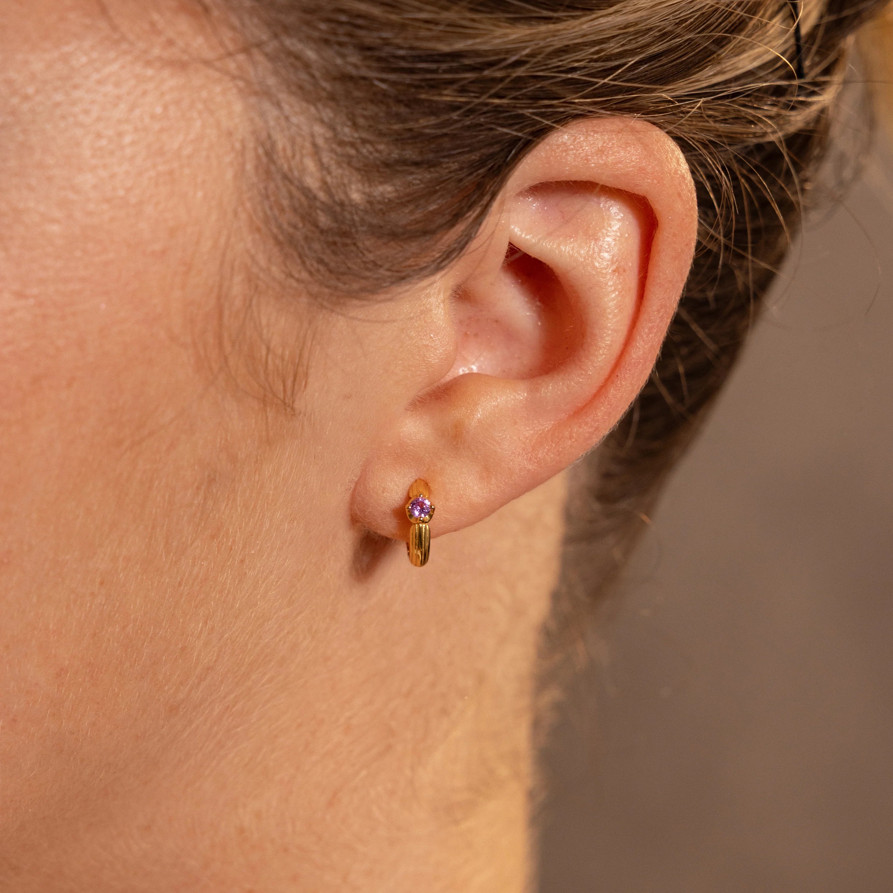 Ribbed Alexandrite Huggies Silver 18K Gold Plated