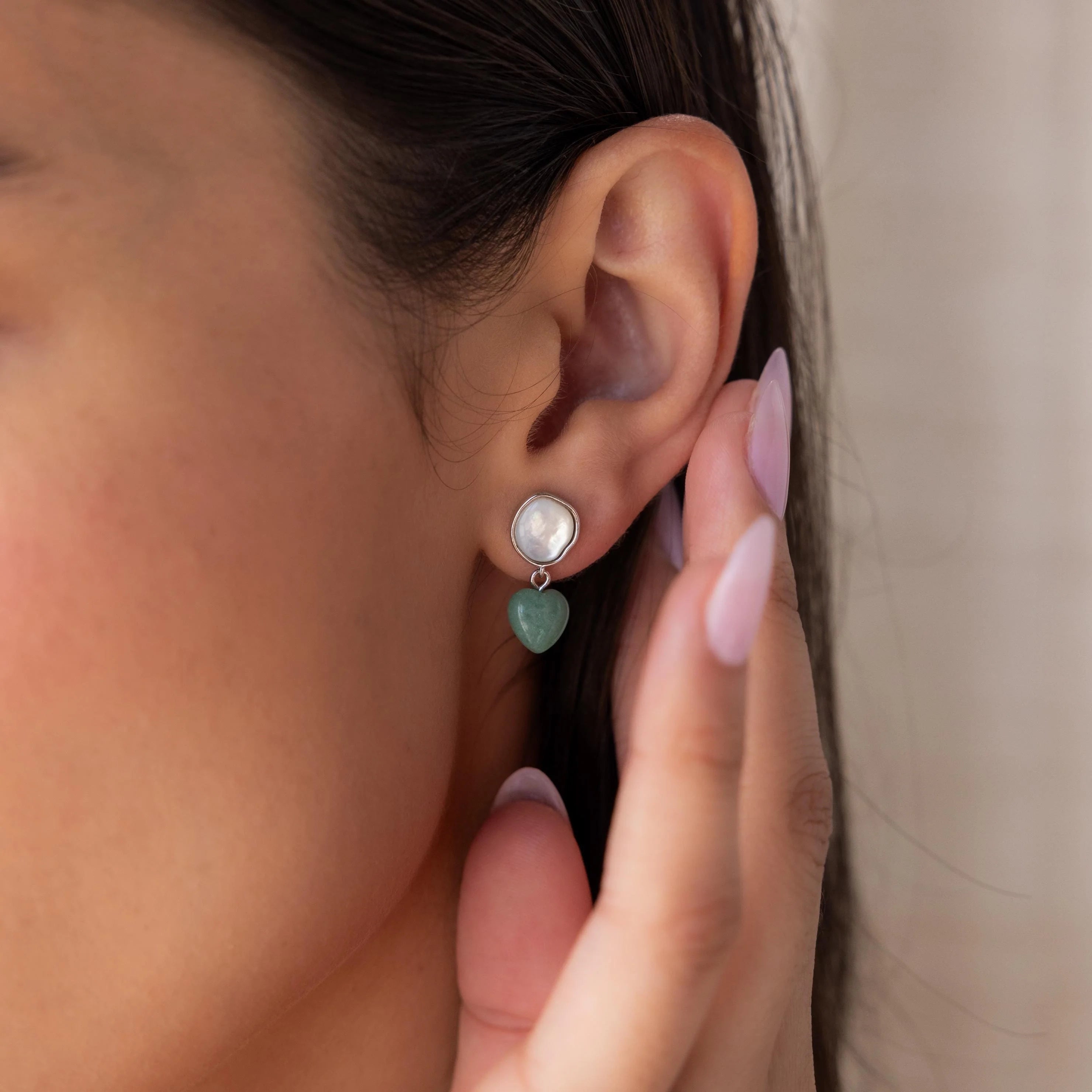 Jade Heart Drop Earrings Silver 18K Gold Plated