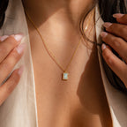 White Opal Rectangle Necklace Silver 18K Gold Plated