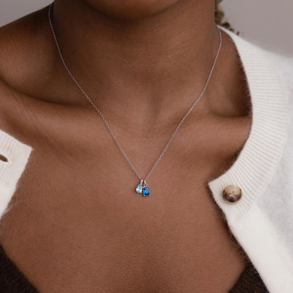 Pear & Baguette Birthstone Charm Set Silver 18K Gold Plated