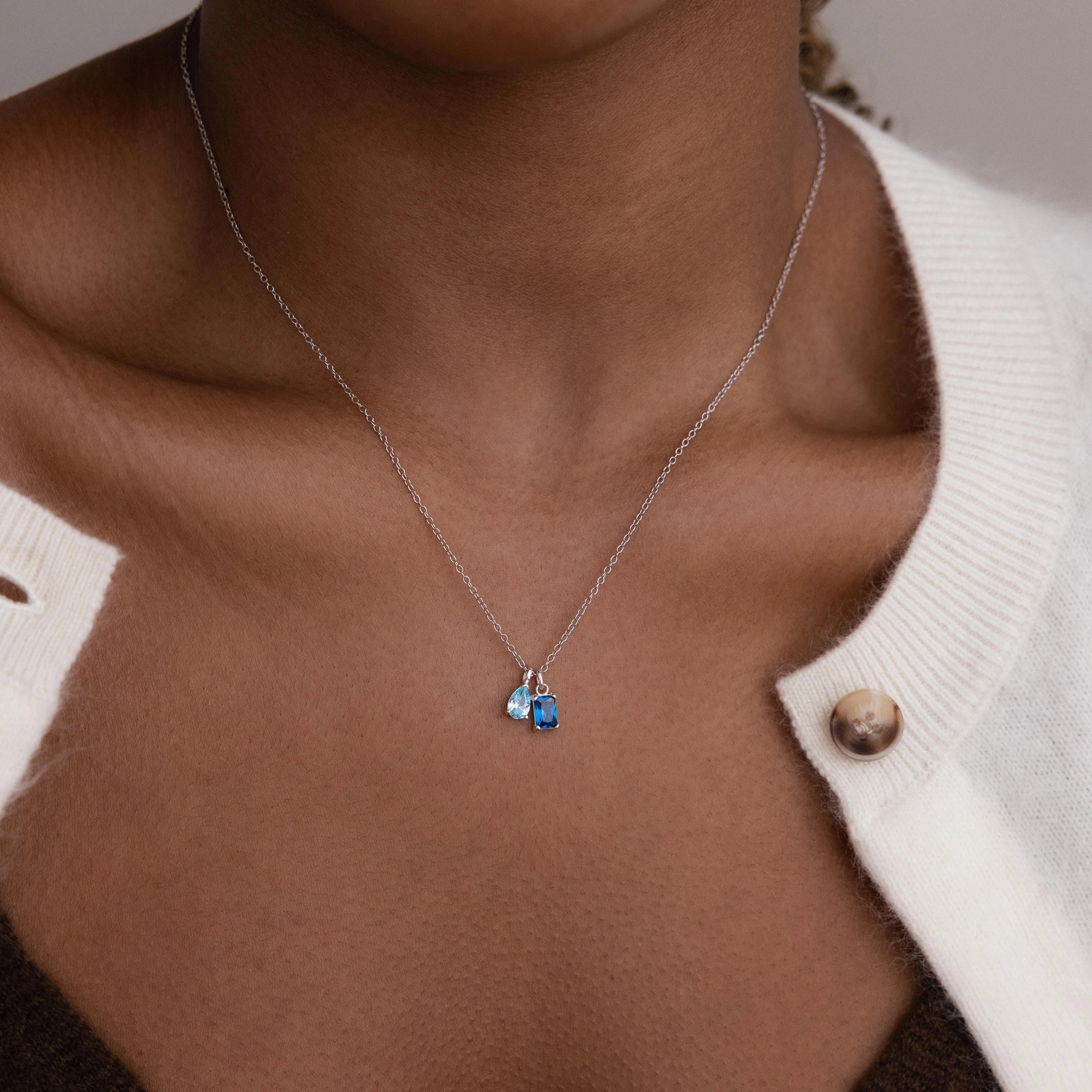 Pear & Baguette Birthstone Charm Set Silver 18K Gold Plated