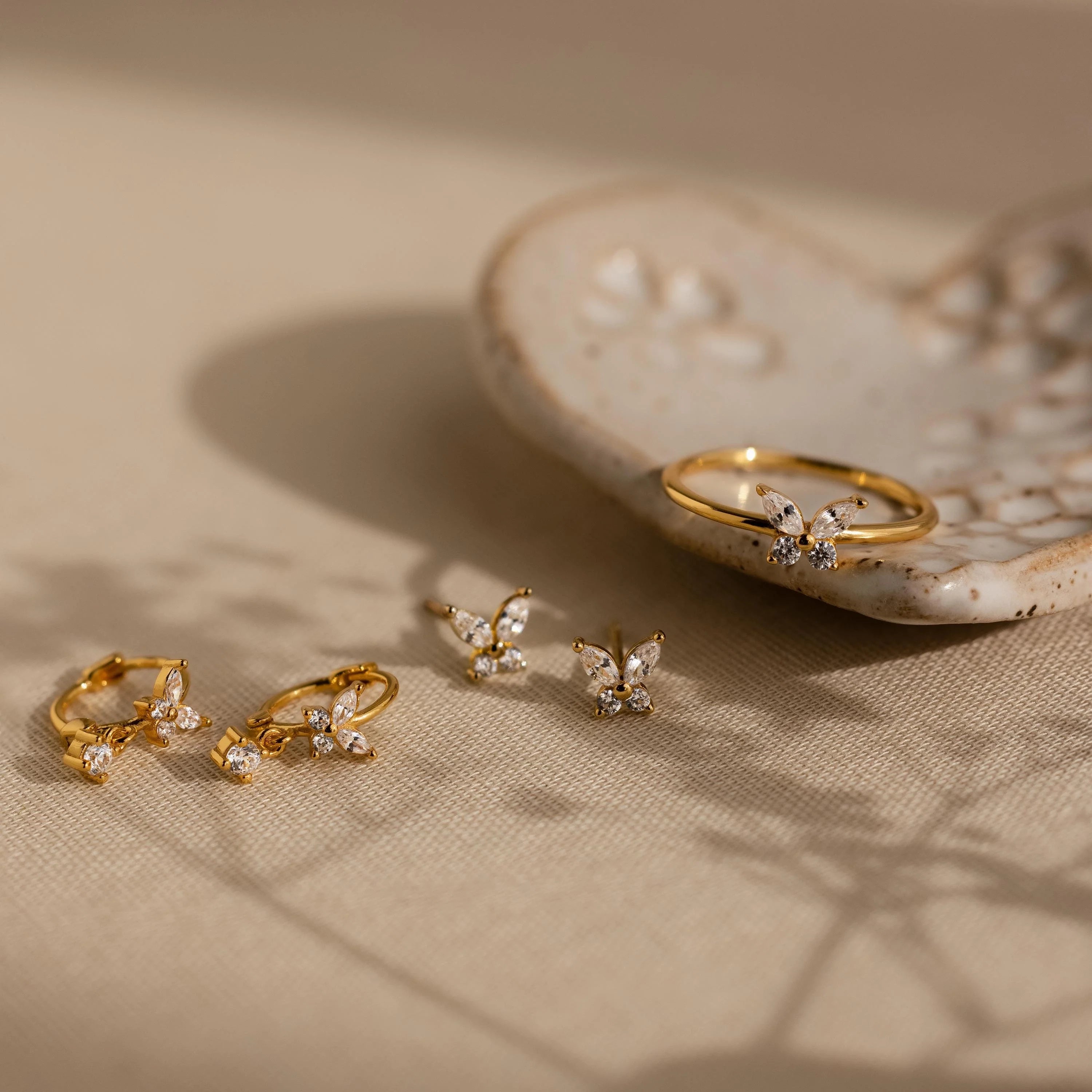 Diamond Butterfly Drop Huggies Silver 18K Gold Plated