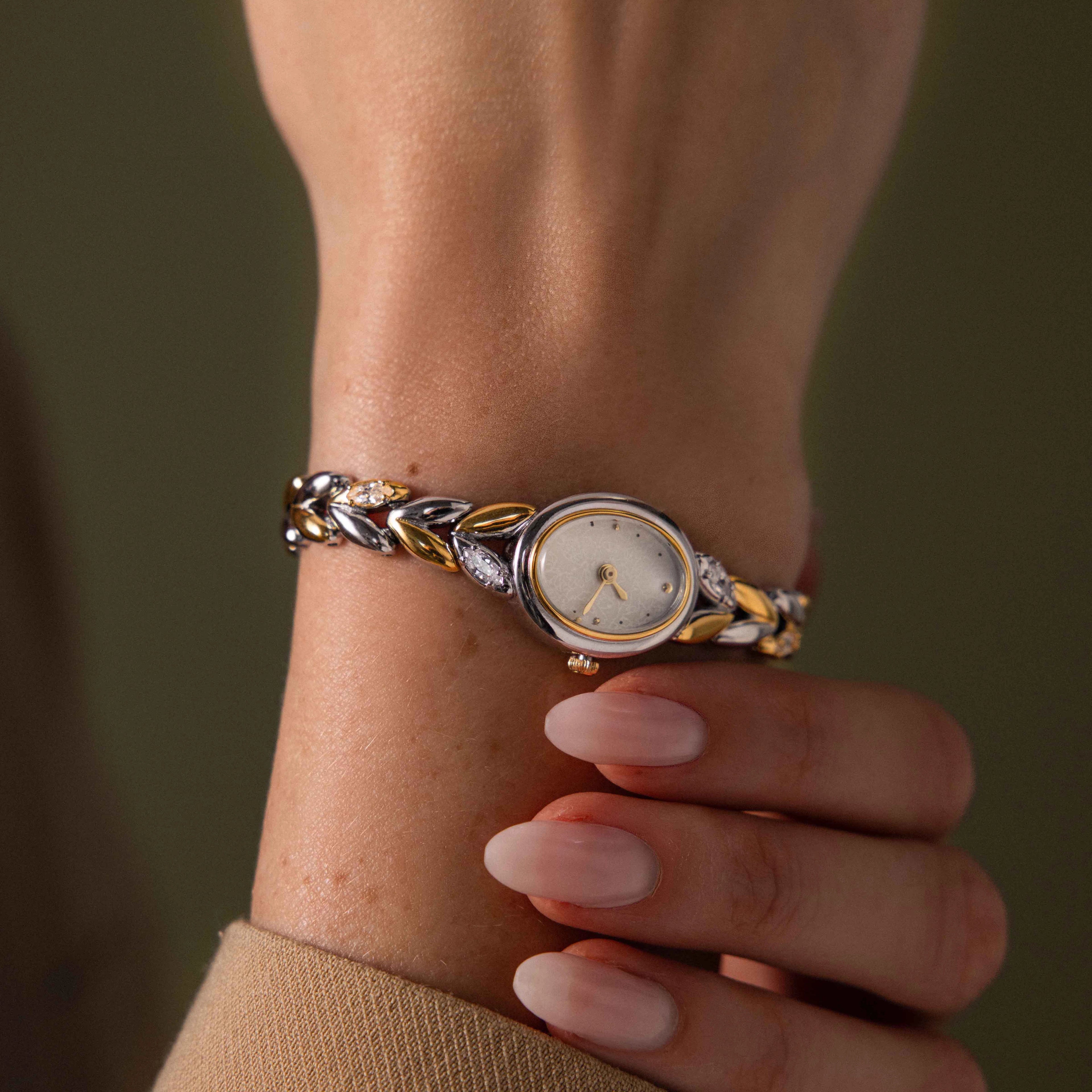 Diamond Link Timepiece in Mixed Metal Silver 18K Gold Plated